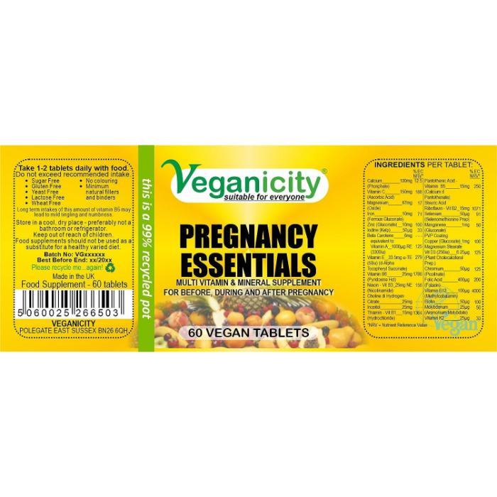 Veganicity - Pregnancy Essentials, 60 Tabs - back