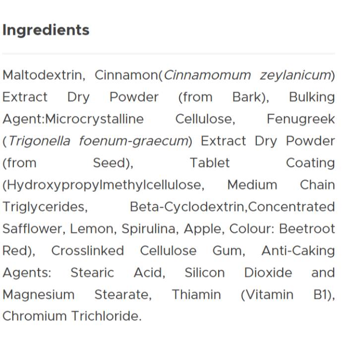 Vitabiotics - Cinafen, Fenugreek & Cinnamon, 60 Tabs - Back