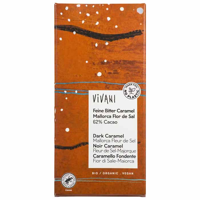 Vivani - Organic Fine Dark Caramel Mallorca Fleur de Sel Chocolate, 80g  Pack of 10
