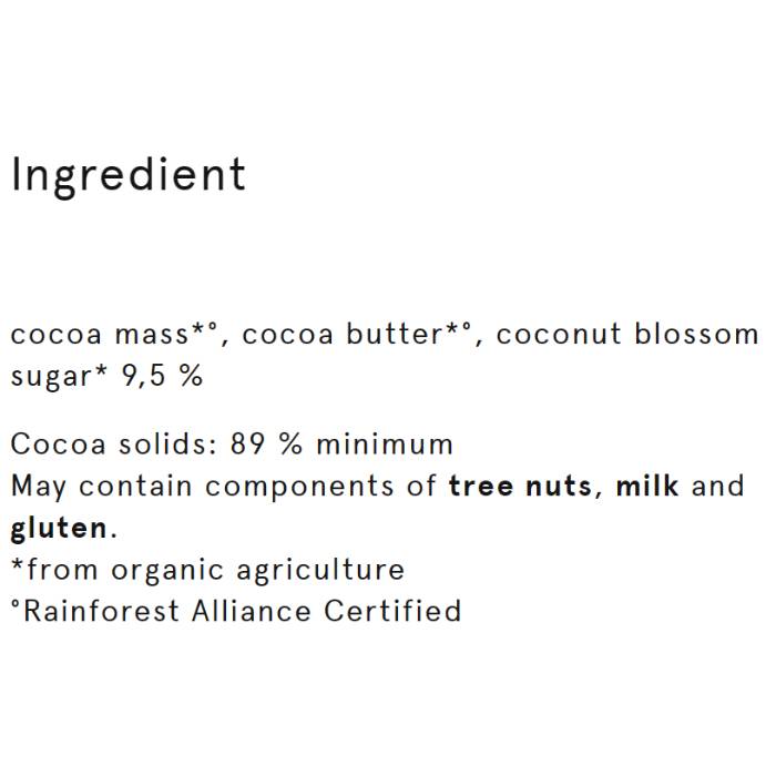 Vivani - Superior Dark 89% Peru Cocoa with Coconut Blossom Sugar, 80g  Pack of 10 - Back
