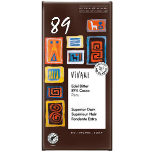 Vivani - Superior Dark 89% Peru Cocoa with Coconut Blossom Sugar, 80g | Pack of 10