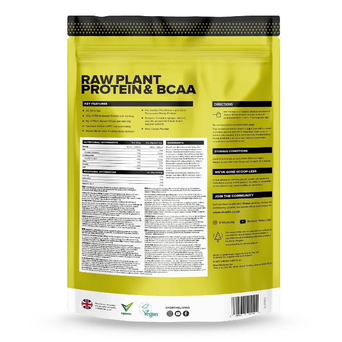 Vivolife - Perform Raw Plant Protein & BCAA Raw Cacao, 988g - back