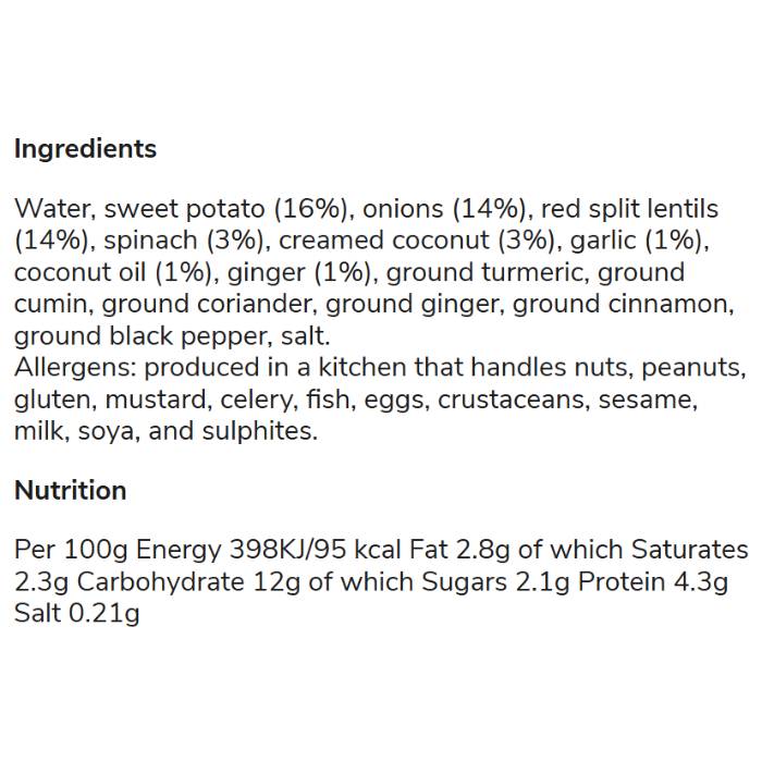 Wildly Tasty - Coconut & Sweet Potato Dahl - Serves 2, 500g - Back