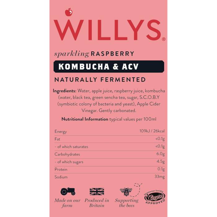 Willy's - Raspberry Kombucha & Apple Cider Vinegar, 250ml - Back