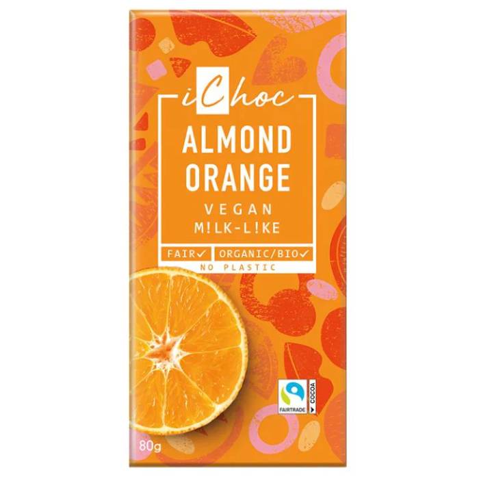 iChoc - Vegan Chocolate Bar, 80g  Almond Orange Pack of 10