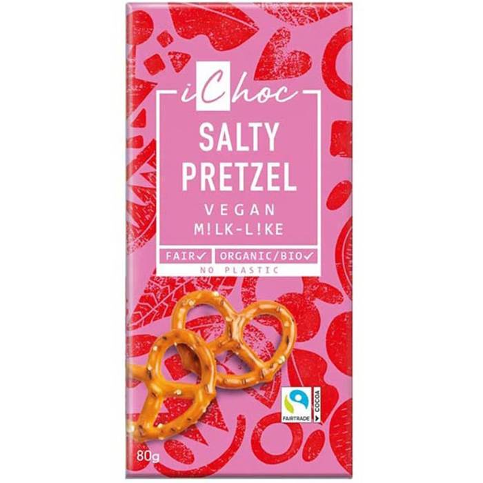 iChoc - Vegan Chocolate Bar, 80g Salty Pretzel Pack of 10