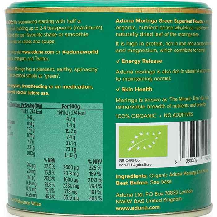 Aduna - Moringa Green Superleaf Powder, 100g back