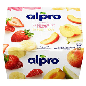 Alpro - Smooth Strawberry-Banana & Peach-Pear Yoghurt Alternative, 4x125g