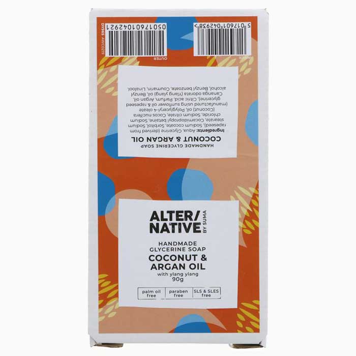 AlterNative By Suma - Mositurising Coconut & Argan Oil Soap, 90g - back