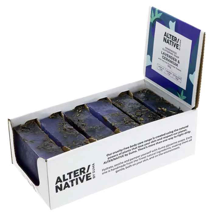 AlterNative by Suma - Lavender and Geranium Relaxing Glycerine Soap Bar, 90g  Pack of 6