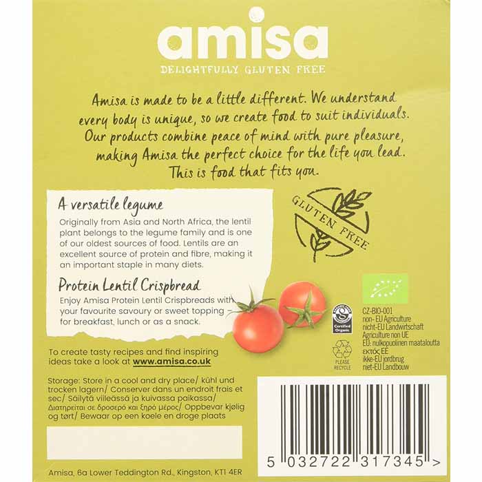 Amisa - Organic Gluten-Free Crispbreads - Organic Protein Lentil Crispbread - 100g - back