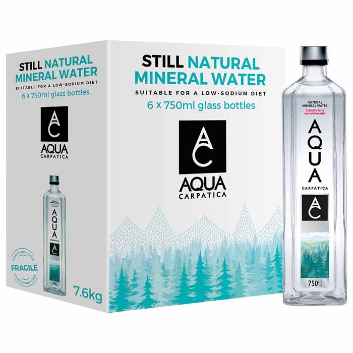 Aqua Carpatica - Still Natural Mineral Water, Low Sodium - Glass Bottle, 750ml - 6 Pack