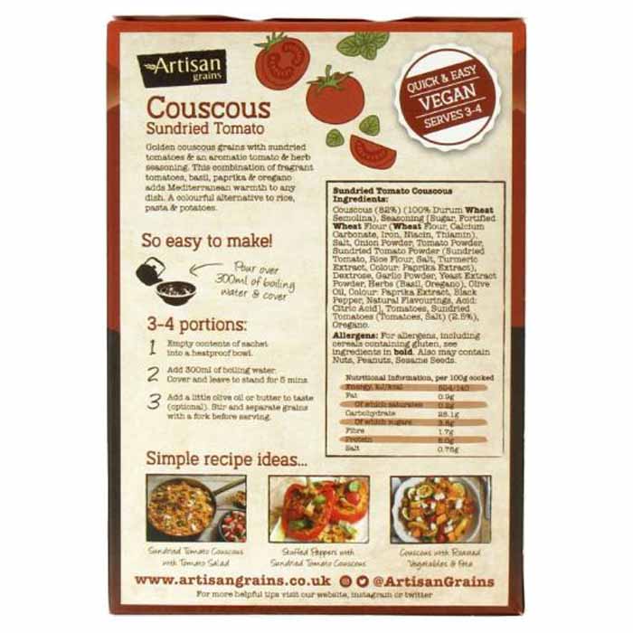 Artisan Grains - Golden Couscous Ready Meals - Sundried Tomato Couscous, 200g - back