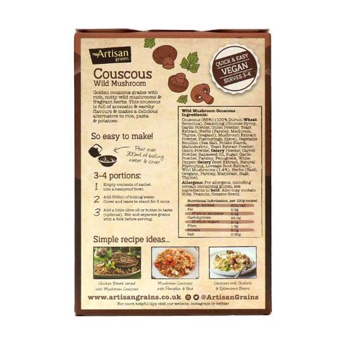 Artisan Grains - Golden Couscous Ready Meals - Wild Mushroom Couscous, 200g - back