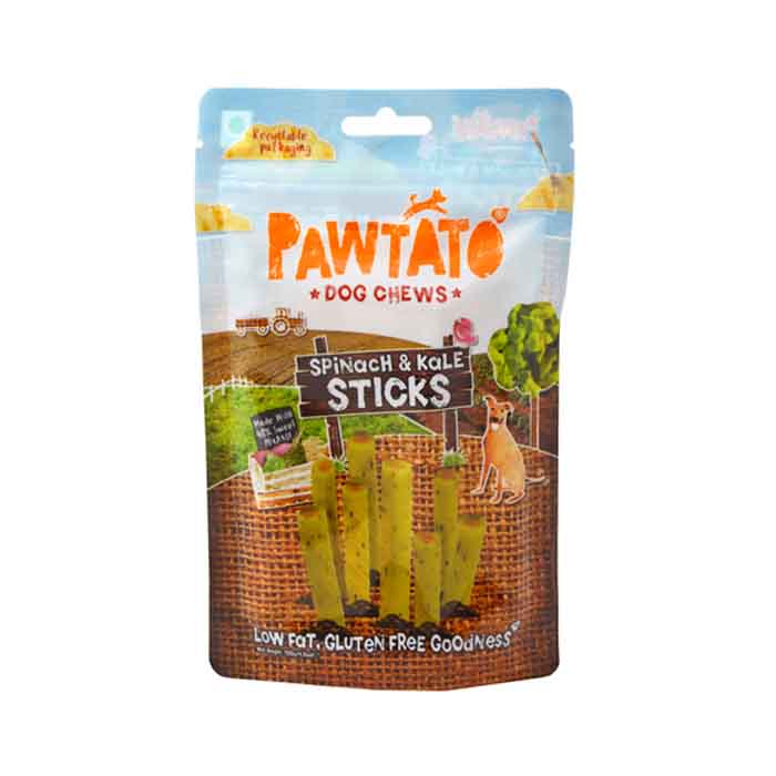 Benevo® - Pawtato® Sticks - Low Fat Dog Treats Spinach & Kale, 120g 