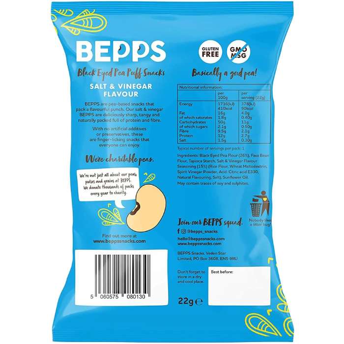 Bepps - Black Eyed Pea Puff Snacks Salt & Vinegar, 22g back