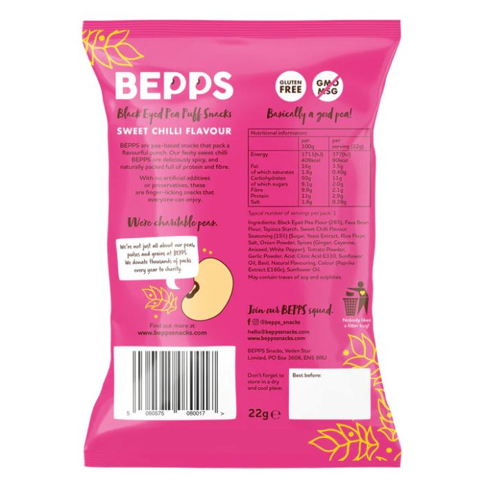 Bepps - Black Eyed Pea Puff Snacks Sweet Chilli, 22g back