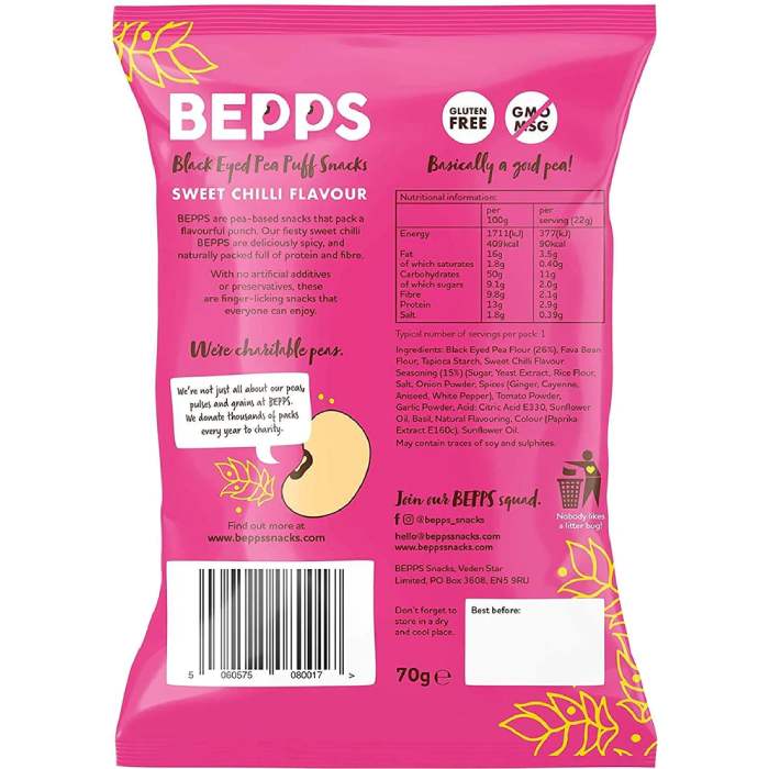 Bepps - Black Eyed Pea Puff Snacks Sweet Chilli, 70g back