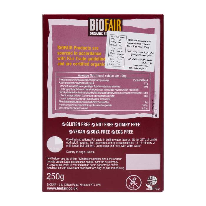 Biofair-OrganicRiceQuinoaFusilli_250gback_1