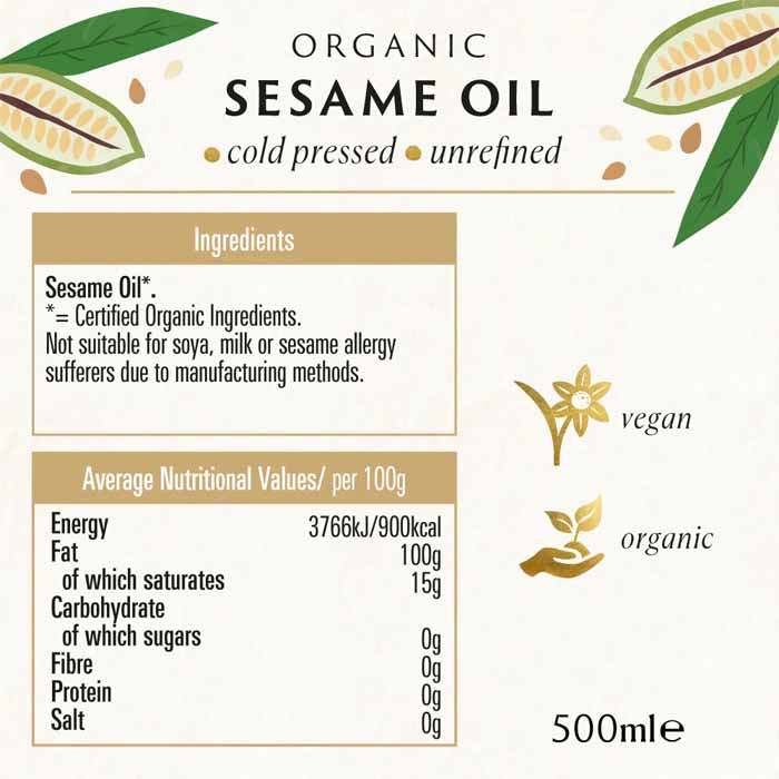 Biona - Cold Pressed Organic Sesame Seed Oil, 500ml - back