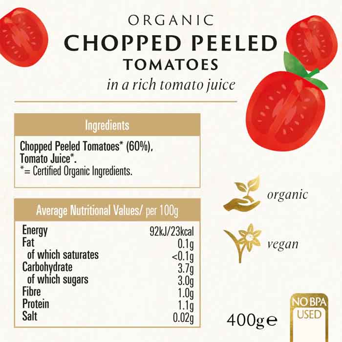 Biona - Organic Chopped Tomatoes 4 Pack, 400g - Back