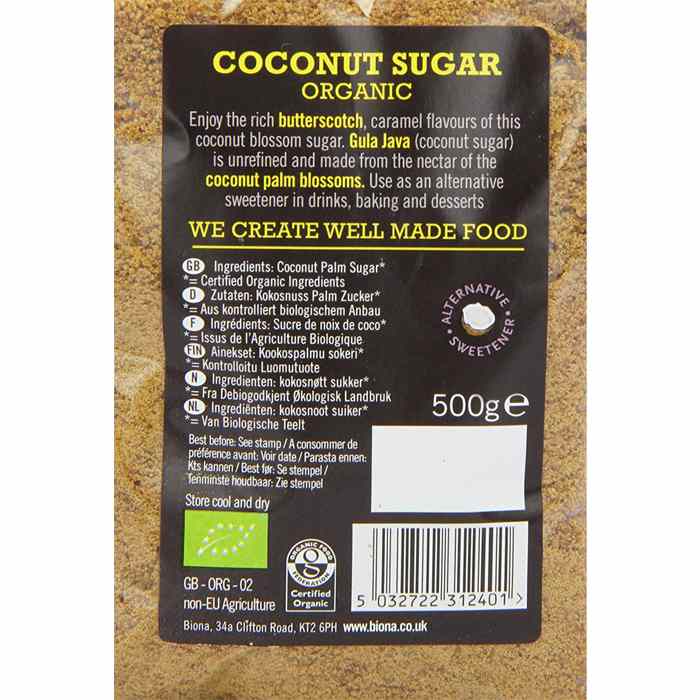 Biona - Organic Coconut Palm Sugar ,500g - back 