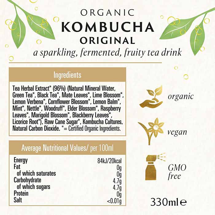 Biona - Organic Kombucha - Original (1 Bottle), 330ml - back