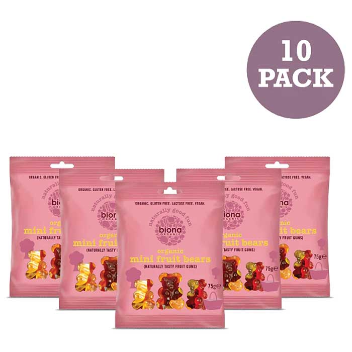 Biona - Organic Mini Fruit Bears - 10-Pack, 75gBiona - Organic Mini Fruit Bears - 10-Pack, 75g
