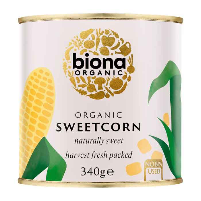 Biona - Organic Sweetcorn Can No Added Sugar, 340g  Pack of 6