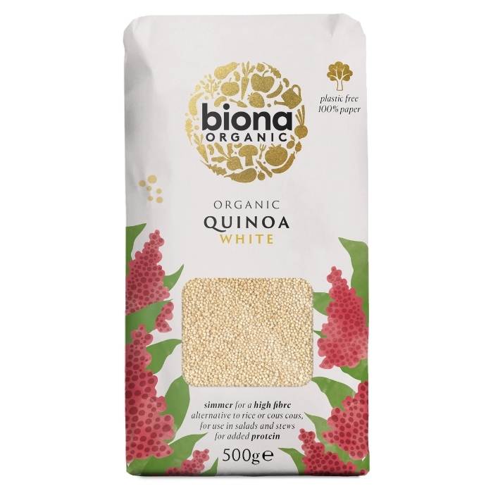 Biona - Organic White Quinoa Plastic Free Paper Bag, 500g - front