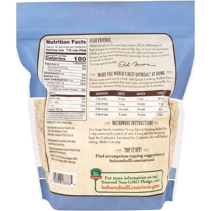 Bob's Red Mill - Gluten-Free Quick Cooking Oats, 794g back