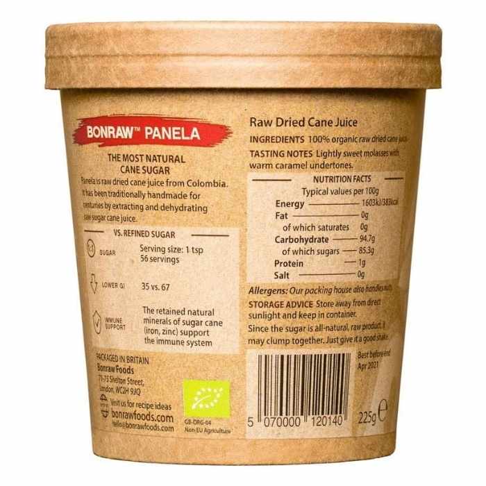 Bonraw - Organic Panela Raw Dried Cane Sugar, 225g - back