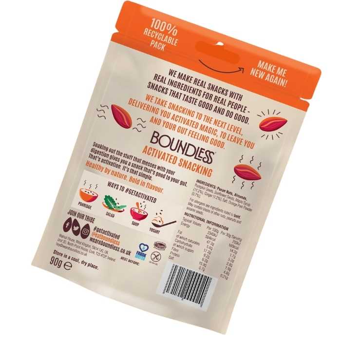 Boundless Activated Snacking - Activated Nuts & Seeds Orange Ginger & Maple, 90g - back