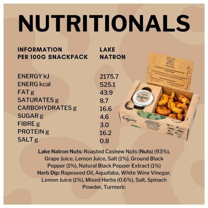 Cajuu - Lake Natron Snackpack Tray Salt & Pepper Cashew Nuts with Herb Dip, 100g - back