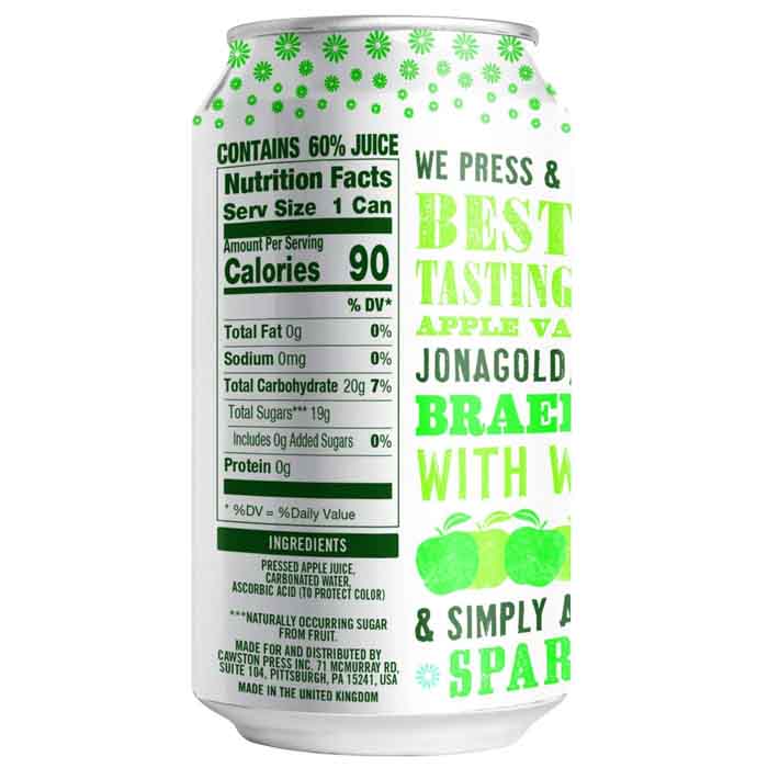 Cawston Press - Can - Sparkling Cloudy Apple Juice Can, 330ml (Pack of 24)  - back