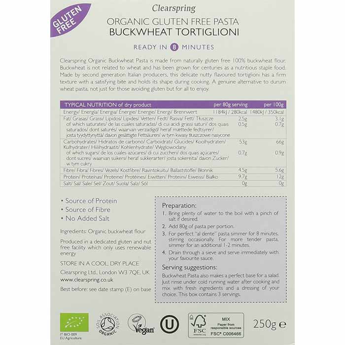 Clearspring - Organic Gluten-Free Buckwheat Tortiglioni Pasta, 250g - back