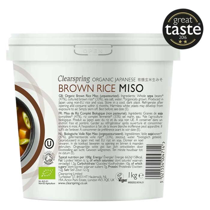 Clearspring - Organic Japanese Brown Miso - Tub (Unpasteurised), 1kg