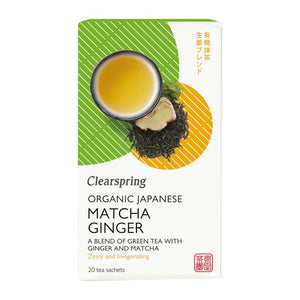 Clearspring - Organic Japanese Matcha Ginger Green Tea, 20 Sachets | Pack of 4