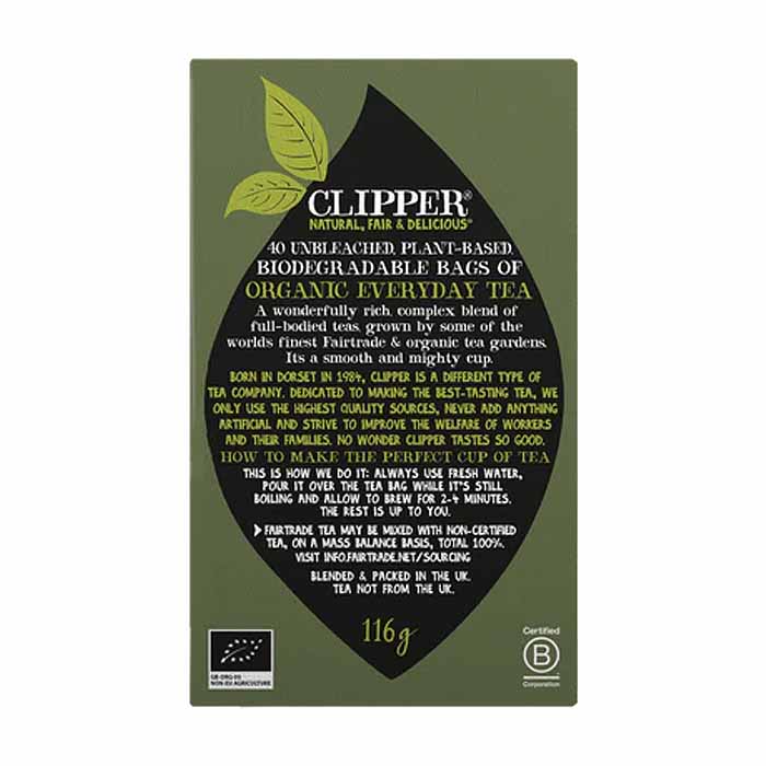 Clipper - Organic Fairtrade Everyday Tea - 40 Bags (Plastic-Free) - back