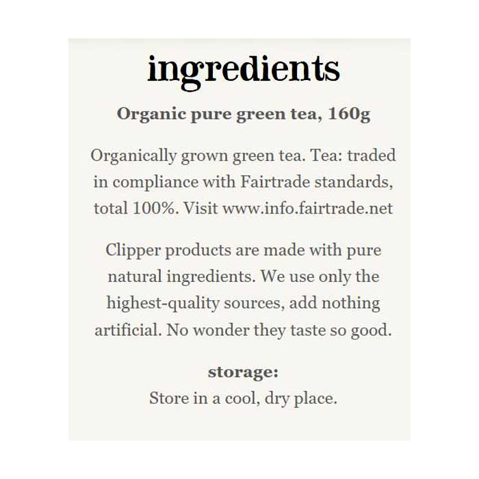 Clipper - Organic Pure Green Tea (FT), 80 Bags - back