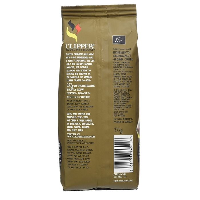 Clipper - Papua New Guinea Ground Coffee, Organic & Fairtrade, 227g - back