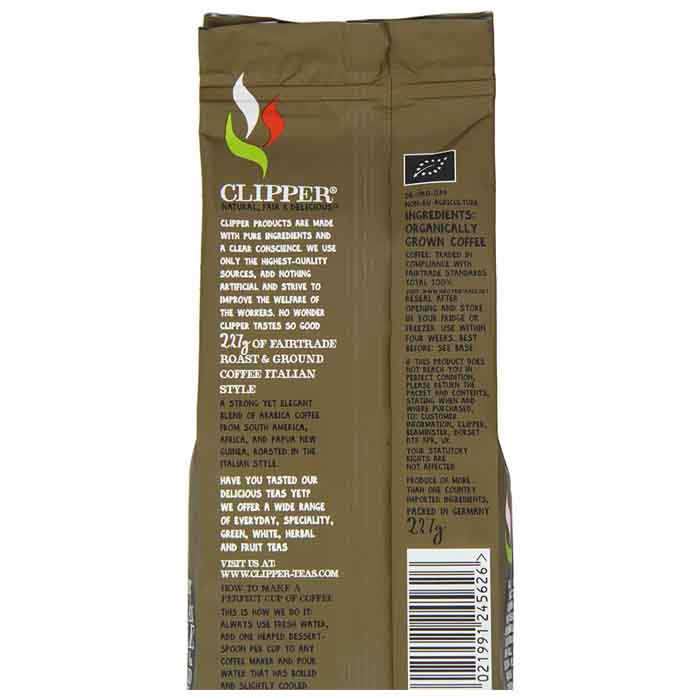Clipper - Roasted & Grounded Italian Coffee Organic, 227g - Back