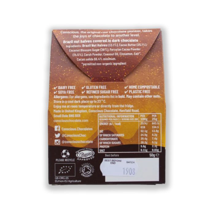 Conscious Chocolate - Chocolate Brazils, 50g back