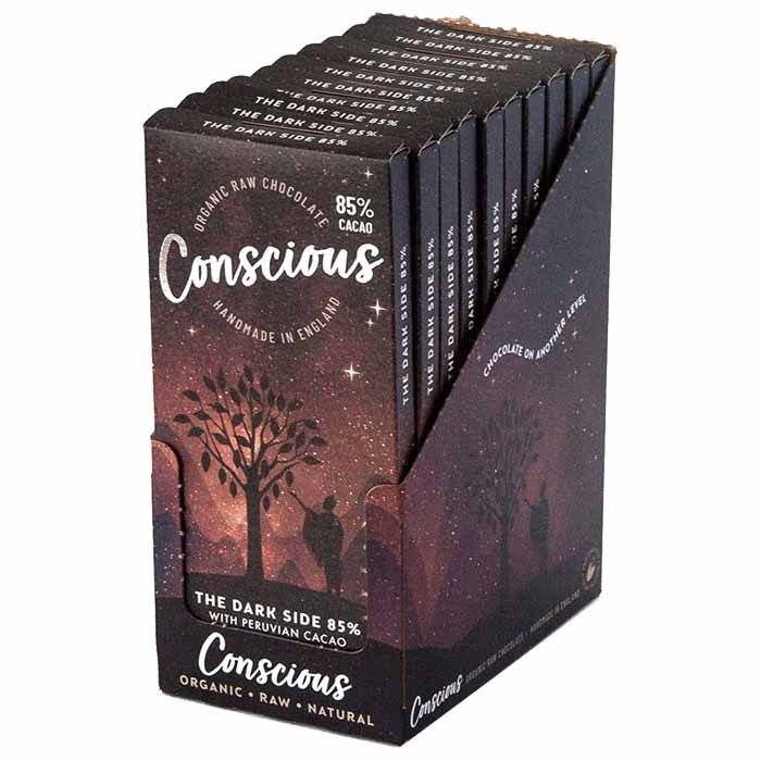 Conscious Chocolate - Organic Raw Chocolate Bars - Dark Side 85%, 60g - 10-Pack