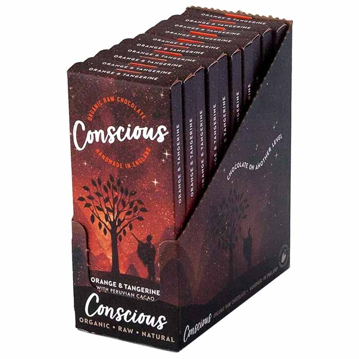 Conscious Chocolate - Organic Raw Chocolate Bars - Orange & Tangerine 10-Pack, 60g