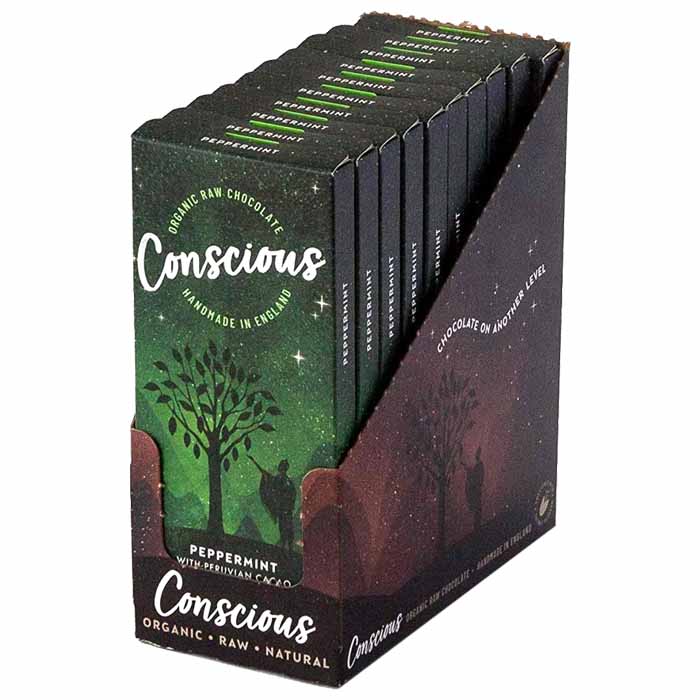 Conscious Chocolate - Organic Raw Chocolate Bars - Peppermint 10-Pack, 60g