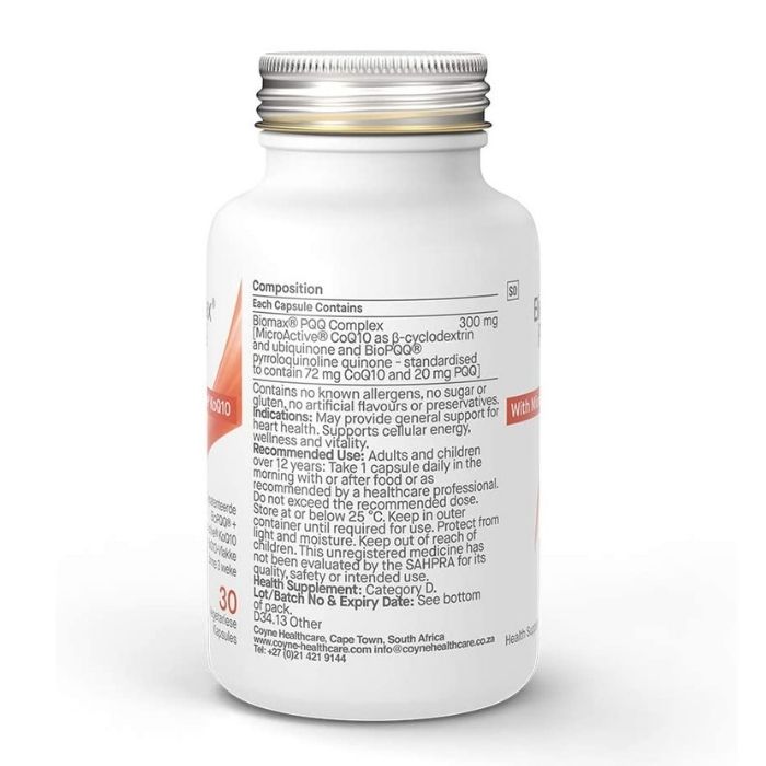 Coyne Healthcare - Biomax PQQ + CoQ10 Supplement, 30 Veg Capsules - back