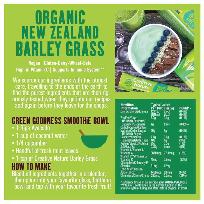 Creative Nature - Organic Barley Grass Powder (New Zealand), 200g - back