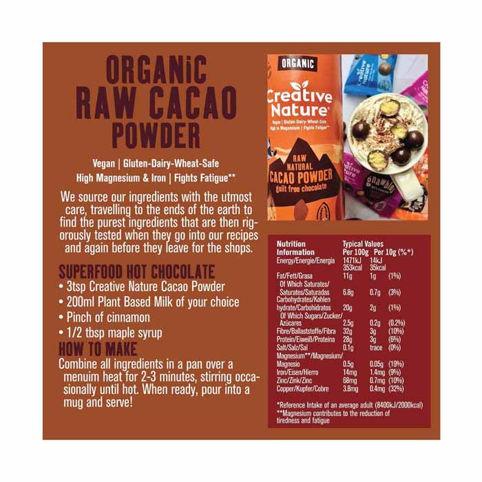Creative Nature - Organic Raw Peruvian Cacao Powder ,100g - back