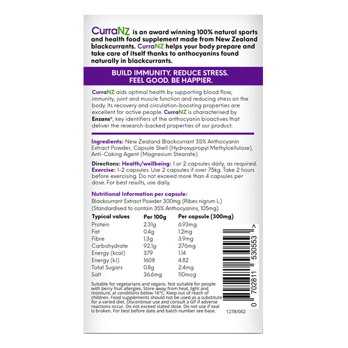 CurraNZ - Natural New Zealand Blackcurrant Extract, 30 capsules - nutritional info